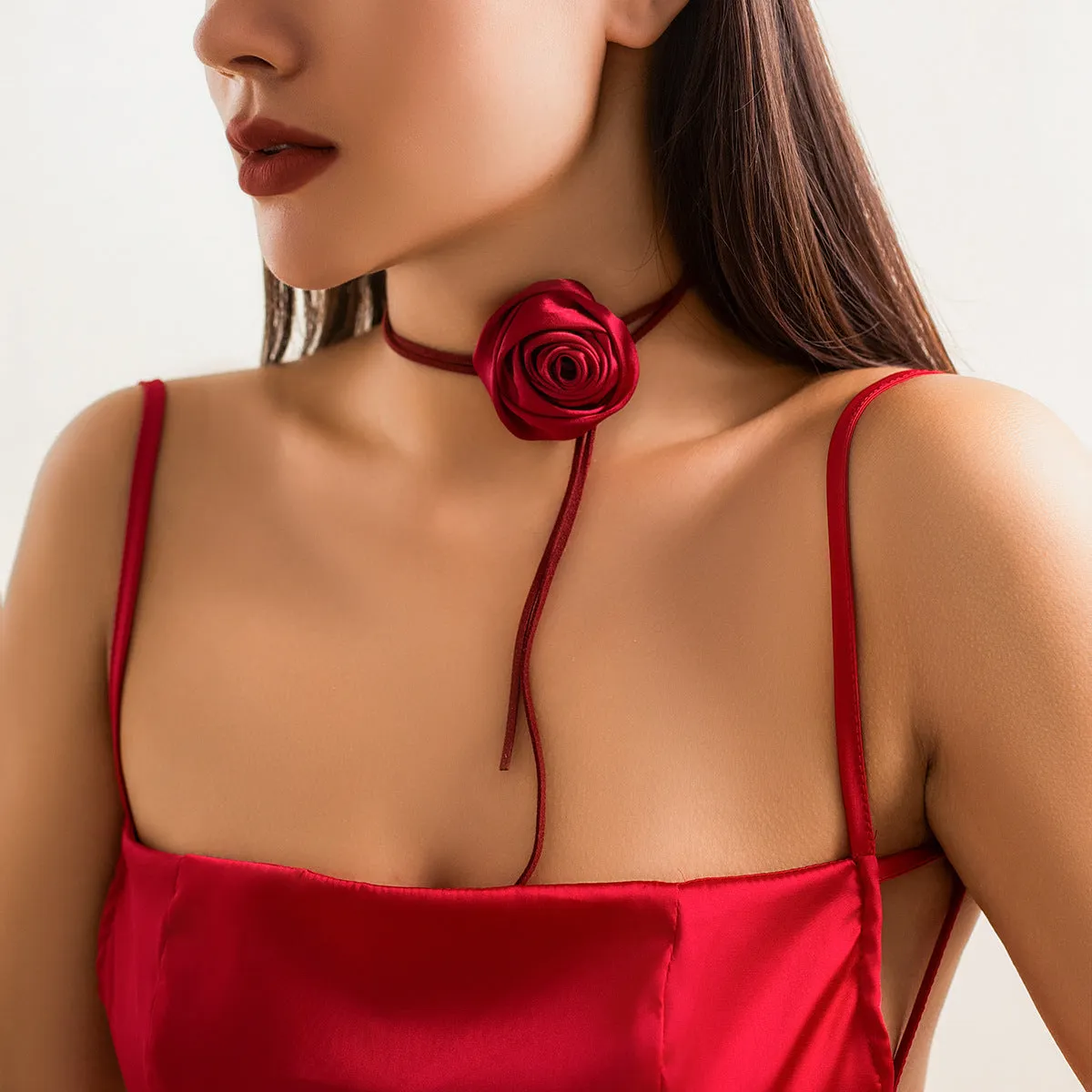 Vintage Floral Choker Necklace with Fabric Trim