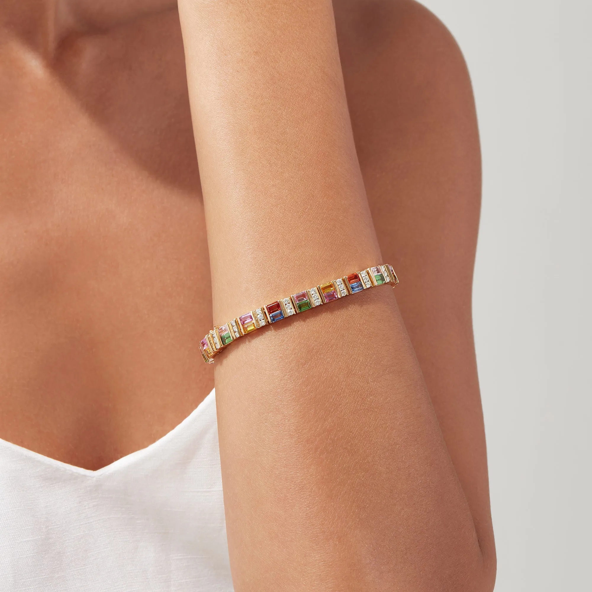 Watercolors 14K Gold Multi Sapphire and Diamond Bracelet, 16.10 TCW