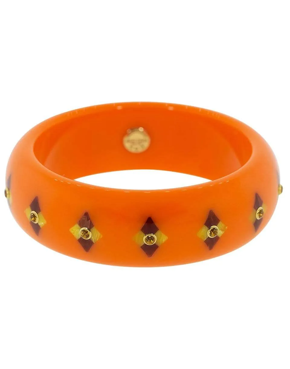 Yellow Sapphire Orange and Burgundy Bakelite Bangle